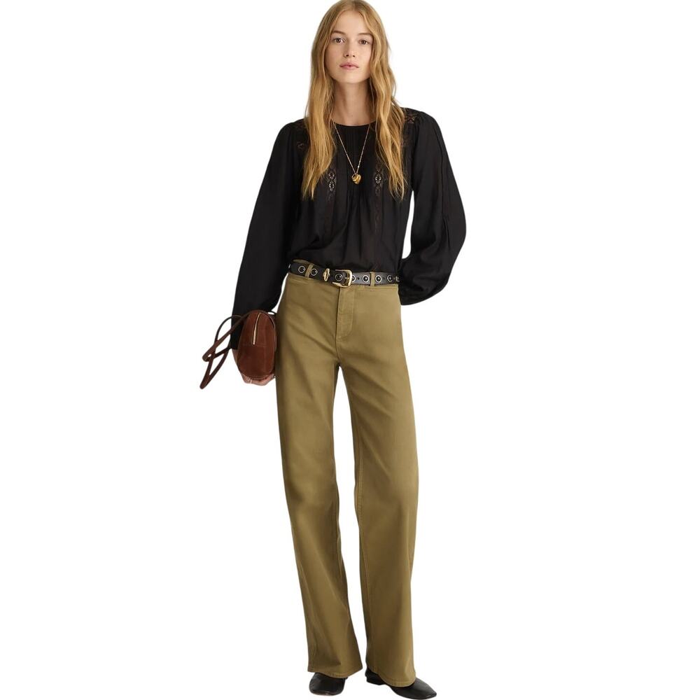 Madewell The Wide-Leg Pant Twill Green Khaki Super Stretch NEW Size 31 $138